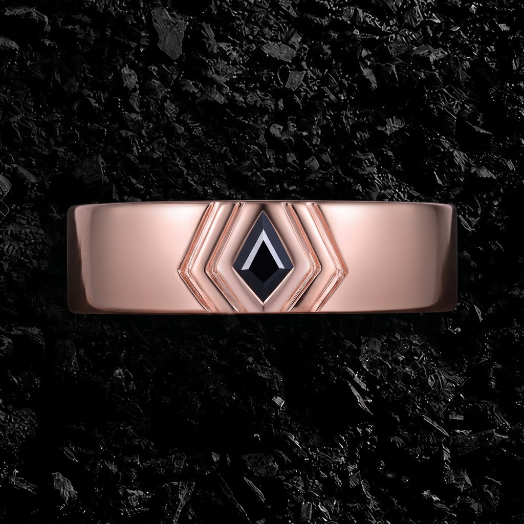 Kite Cut Black Moissanite Geometric Art Deco Band
