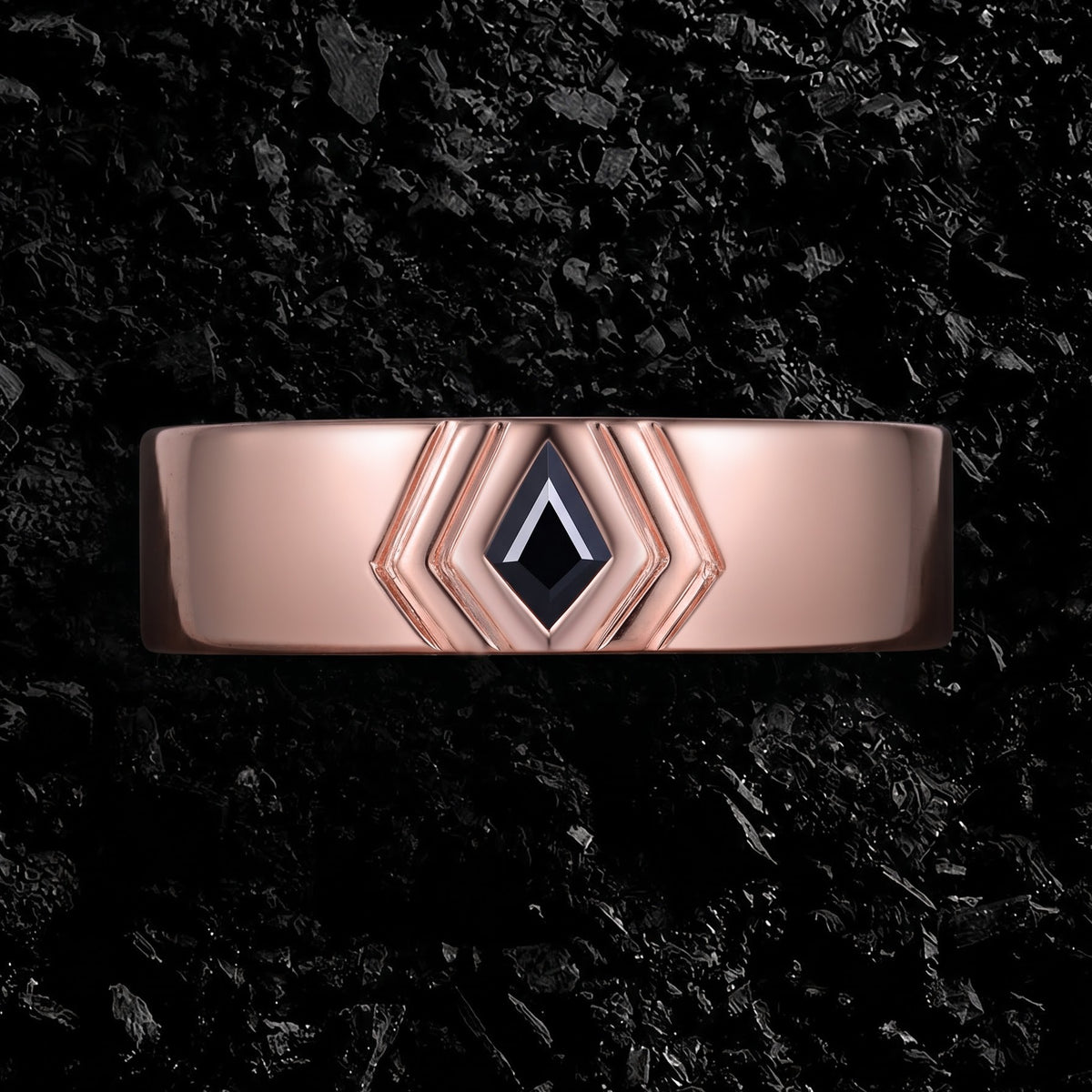 Kite Cut Black Moissanite Geometric Art Deco Band