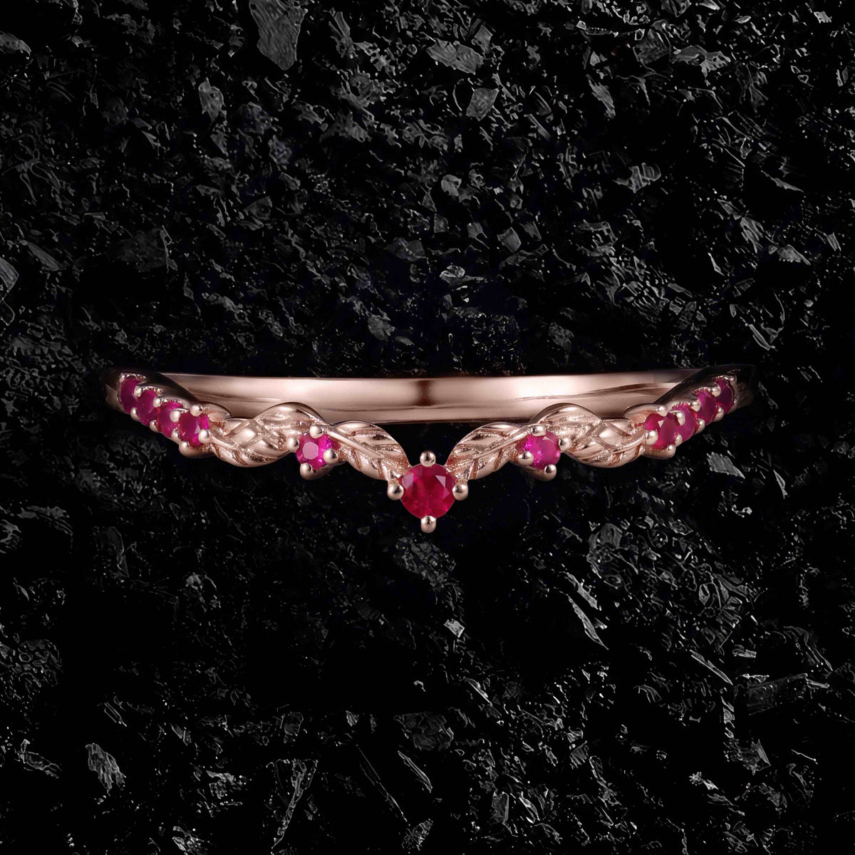 Ruby Curved Leaf Band Nature Inspired Stacking Ring