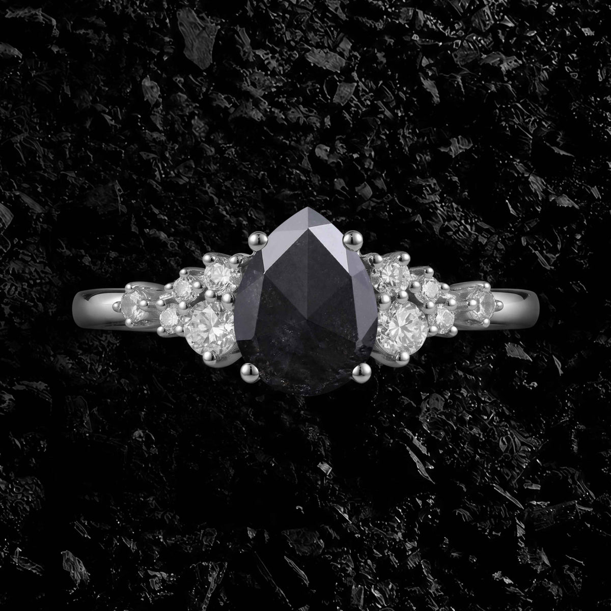 Pear Cut Salt & Pepper Diamond Snowdrift Cluster Ring
