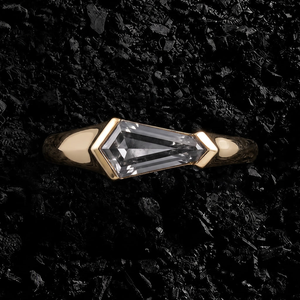 East-West Shield Cut Gray Moissanite Gender Neutral Band