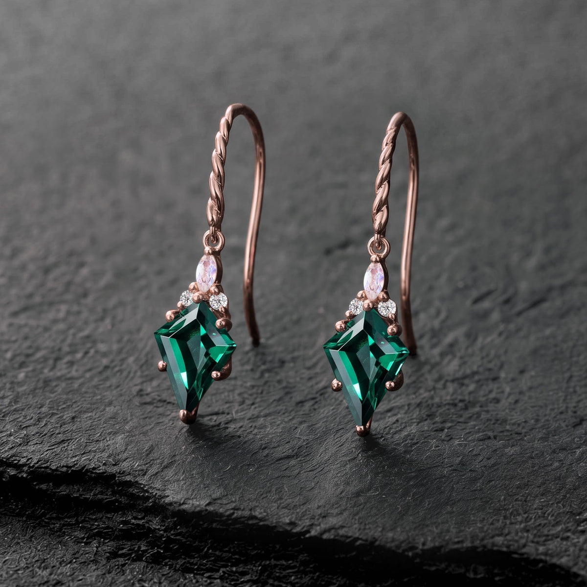 Kite Cut Emerald Vintage Drop Earrings
