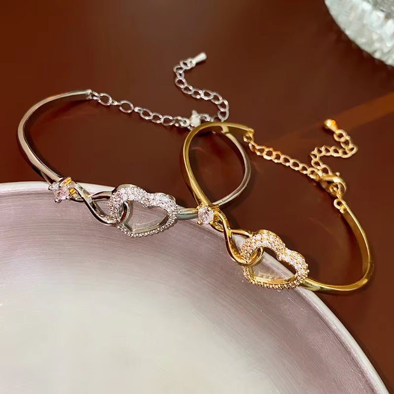 Zircon Heart Hollow Out Bracelet for Women Simple Versatile Fashion Bracelet Temperament Light Luxury Handicraft Gift