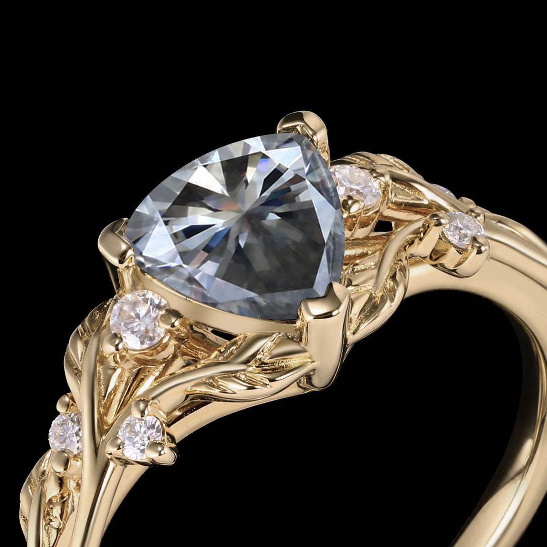 Trillion Cut Gray Moissanite Nature Inspired Ring