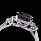 Art Deco Emerald Cut Black Rutilated Quartz Baguette Accented Ring