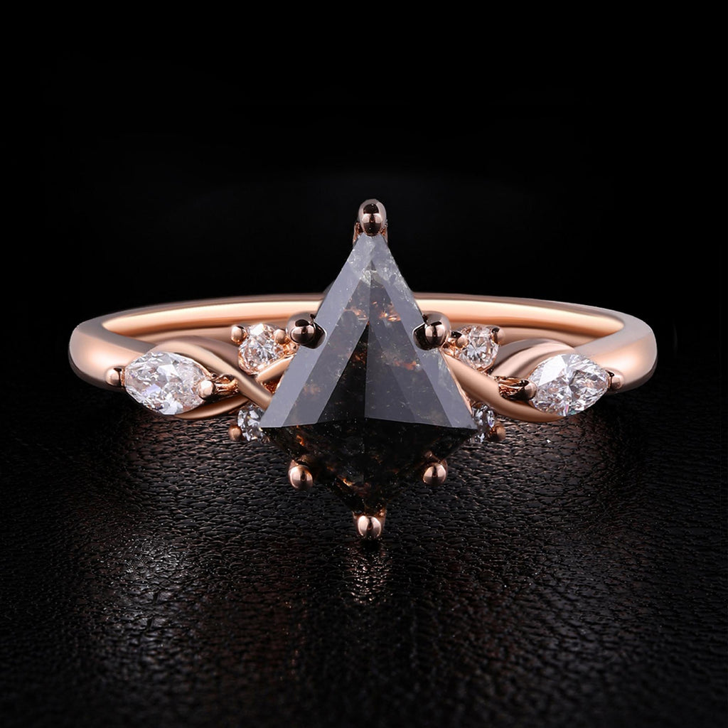 Art Deco Kite Cut Salt & Pepper Diamond Ring