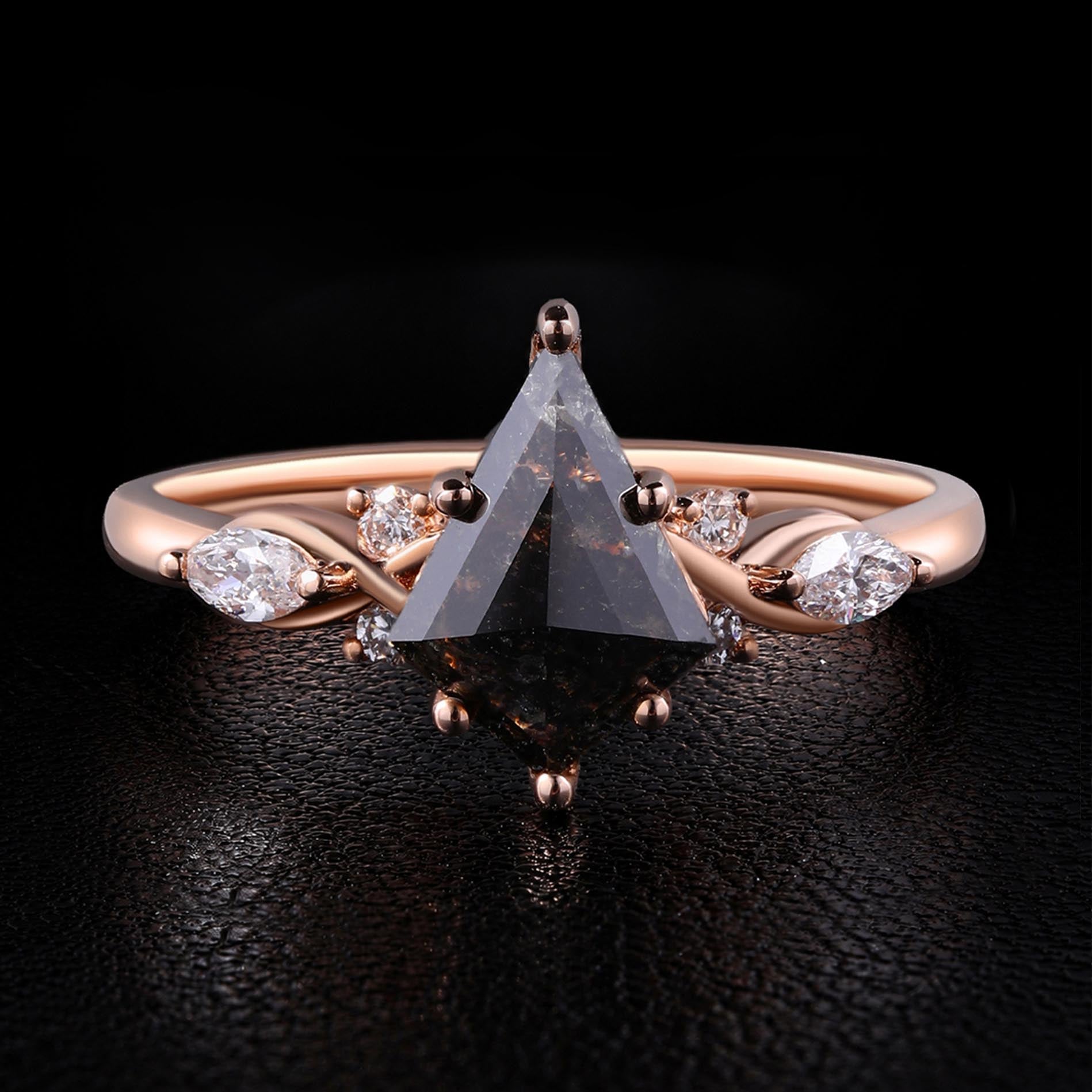 Art Deco Kite Cut Salt & Pepper Diamond Ring