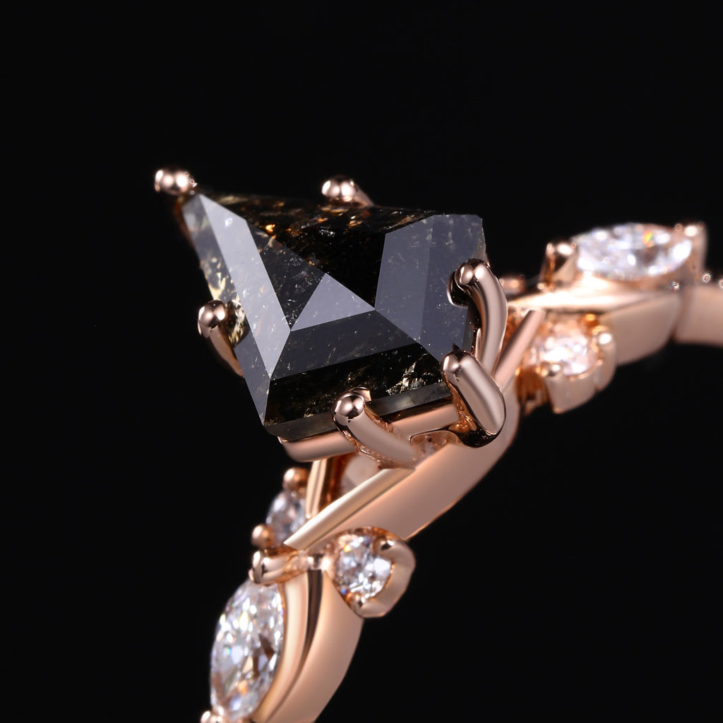 Art Deco Kite Cut Salt & Pepper Diamond Ring