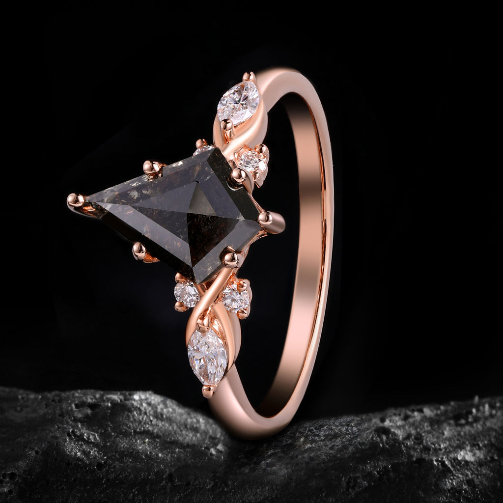 Art Deco Kite Cut Salt & Pepper Diamond Ring