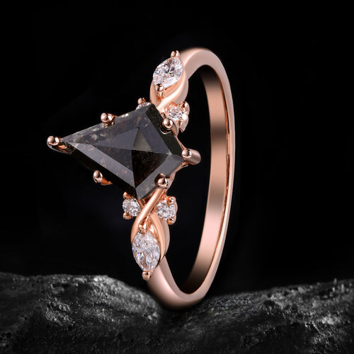 Art Deco Kite Cut Salt & Pepper Diamond Ring