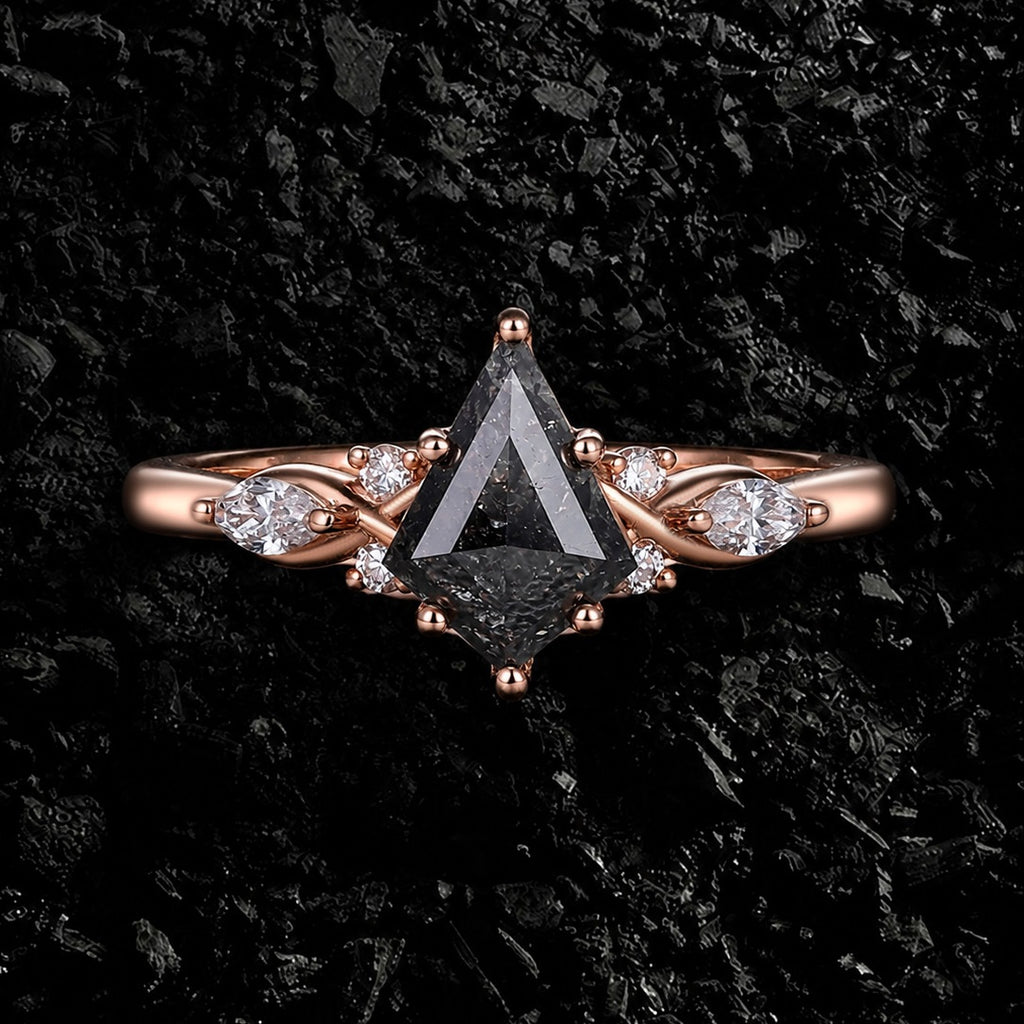 Art Deco Kite Cut Salt & Pepper Diamond Ring