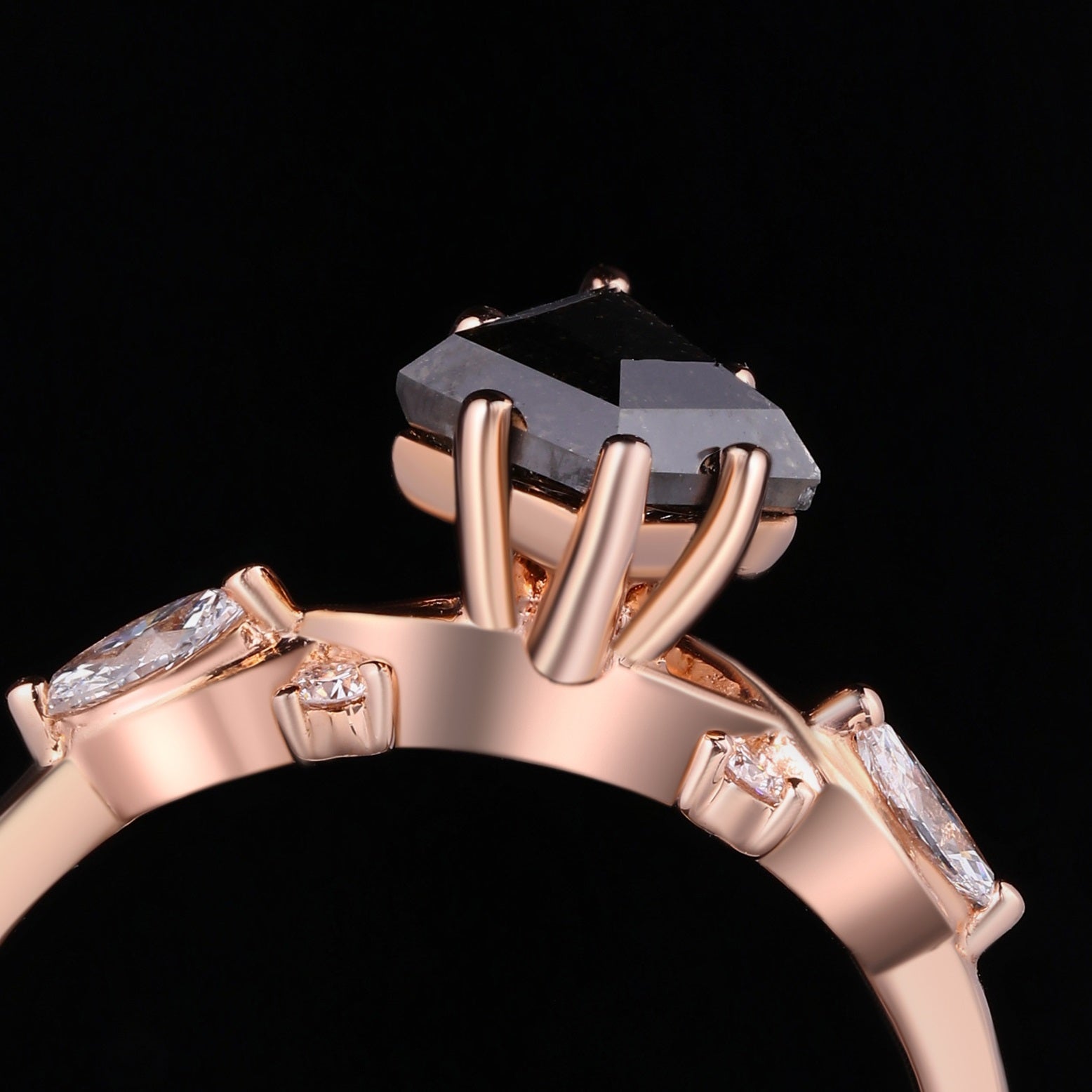 Art Deco Kite Cut Salt & Pepper Diamond Ring