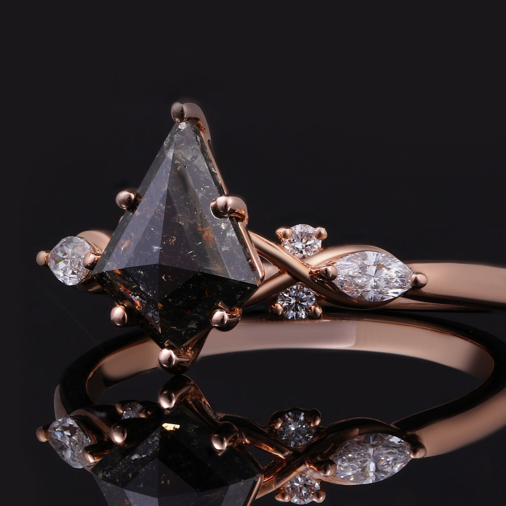 Art Deco Kite Cut Salt & Pepper Diamond Ring