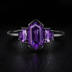 Art Deco Long Hexagon Cut Amethyst Baguette Accented Ring