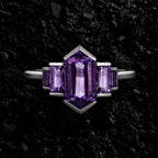 Art Deco Long Hexagon Cut Amethyst Baguette Accented Ring