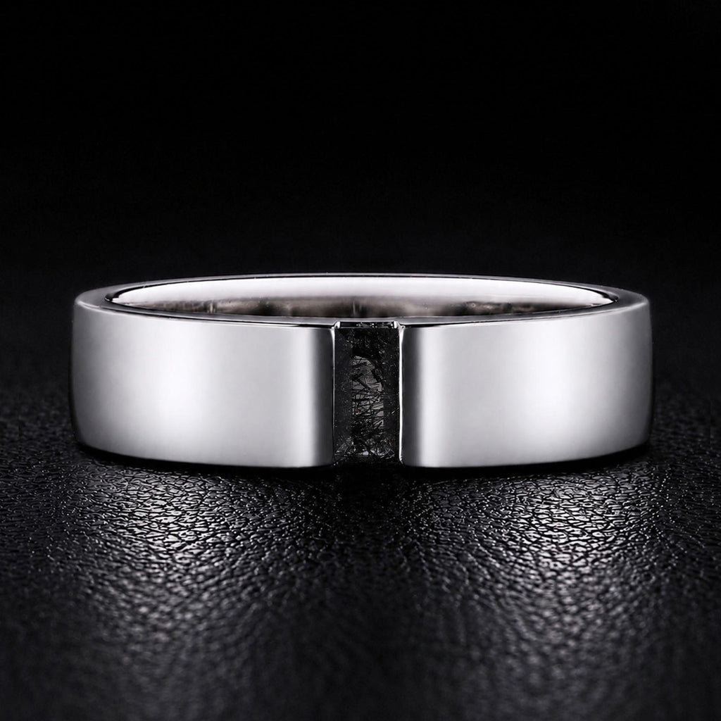 Baguette Cut Black Rutilated Quartz Gender Neutral Band