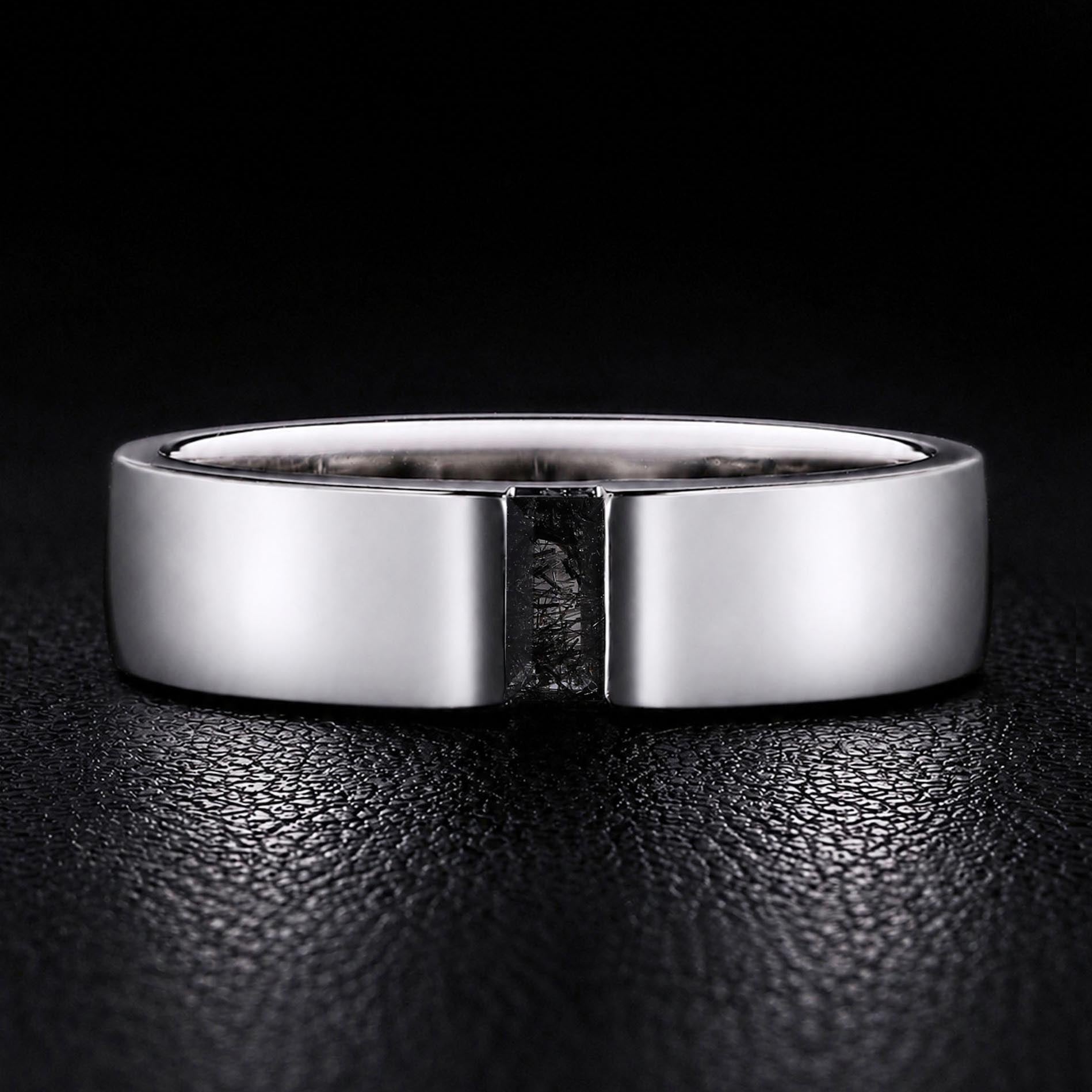 Baguette Cut Black Rutilated Quartz Gender Neutral Band