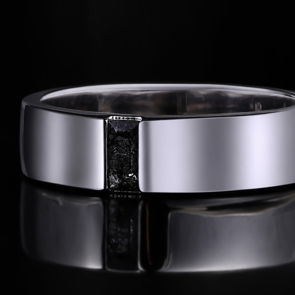 Baguette Cut Black Rutilated Quartz Gender Neutral Band