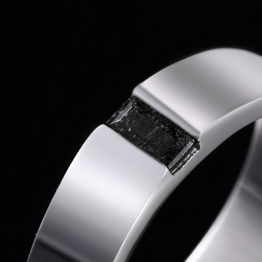 Baguette Cut Black Rutilated Quartz Gender Neutral Band