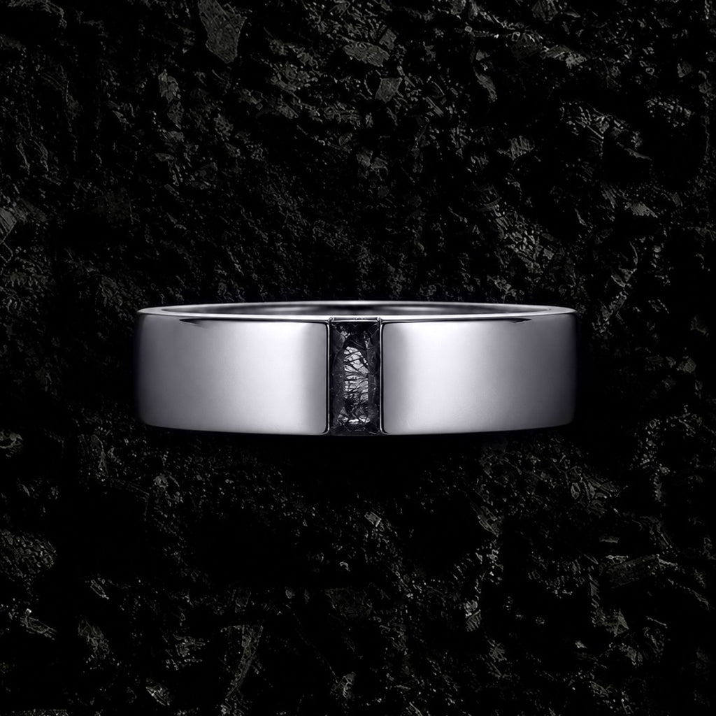 Baguette Cut Black Rutilated Quartz Gender Neutral Band