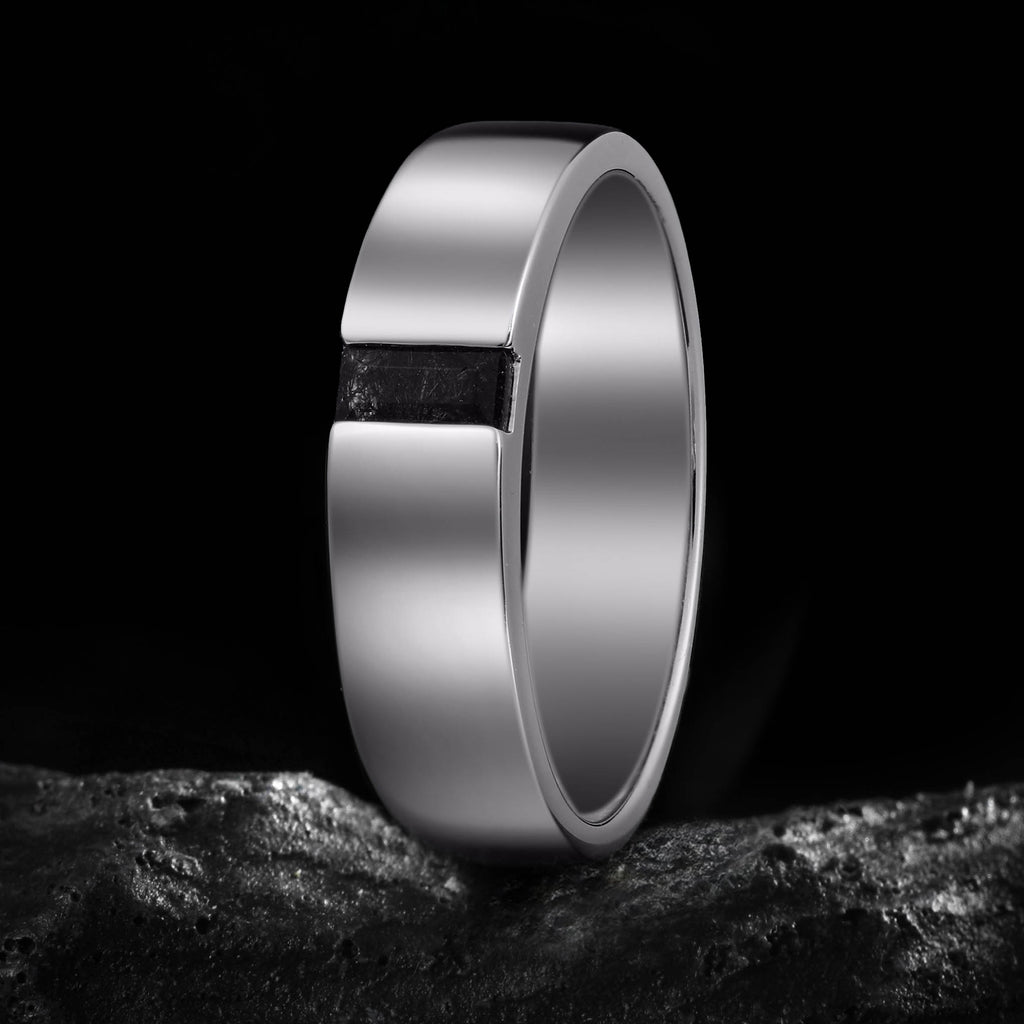 Baguette Cut Black Rutilated Quartz Gender Neutral Band