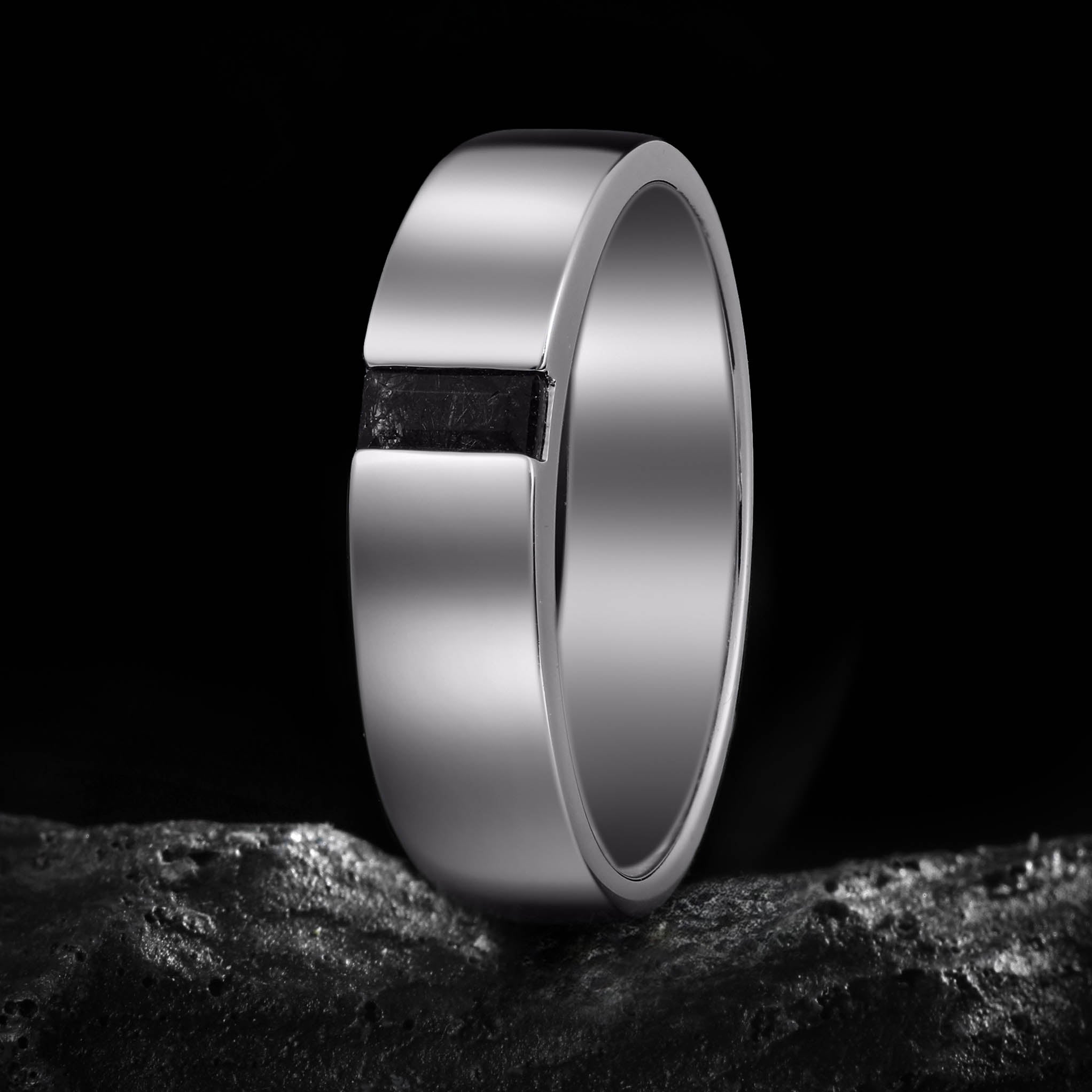 Baguette Cut Black Rutilated Quartz Gender Neutral Band