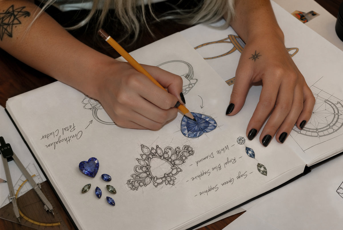 Jewelry designer drawing gothic ring sketches