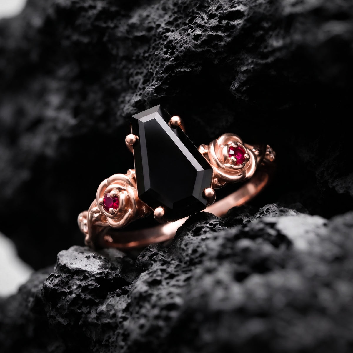 Red marquise gemstone gothic ring
