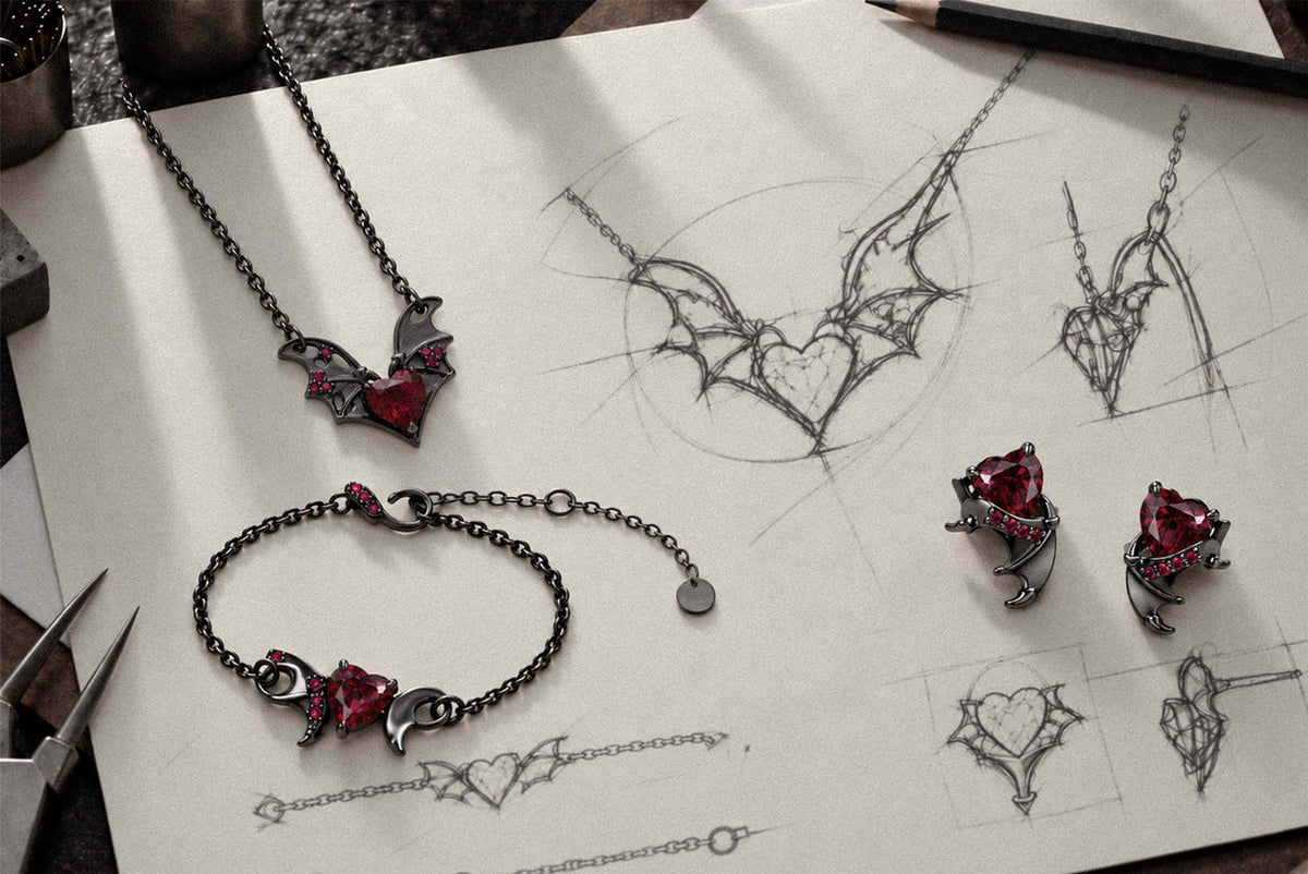 Jewelry designer drawing gothic ring sketches