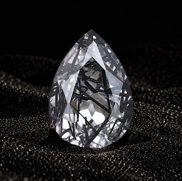 Black rutilated quartz gemstone