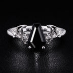 Coffin Cut Black Diamond Bat Wing Gothic Ring With Lab Diamond Accent