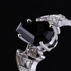 Coffin Cut Black Diamond Bat Wing Gothic Ring With Lab Diamond Accent