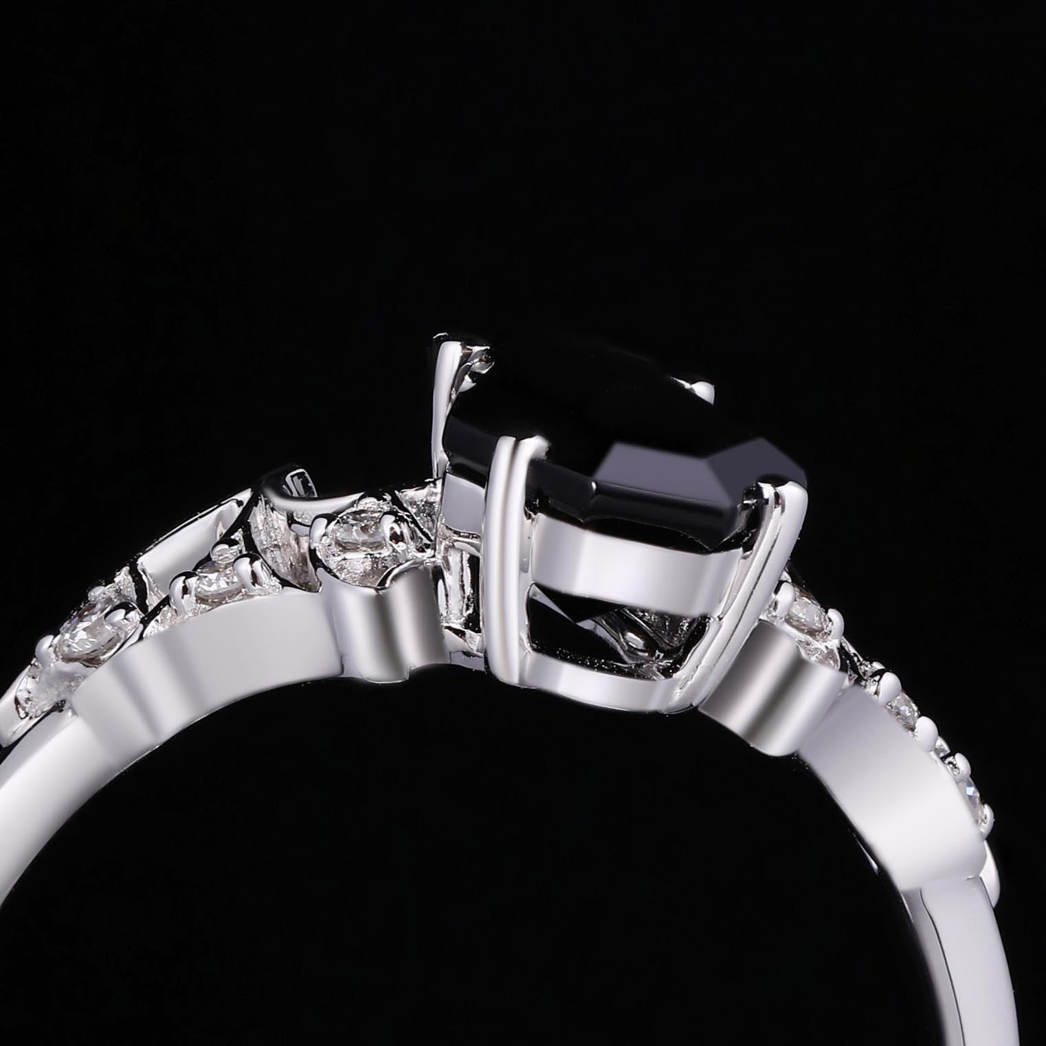 Coffin Cut Black Diamond Bat Wing Gothic Ring With Lab Diamond Accent
