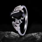 Coffin Cut Black Diamond Bat Wing Gothic Ring With Lab Diamond Accent