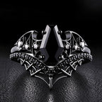 Coffin Cut Black Diamond Bat Wing Spiderweb Ring Set Gothic Pavé Engagement Ring Stack
