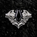 Coffin Cut Black Diamond Bat Wing Spiderweb Ring Set Gothic Pavé Engagement Ring Stack