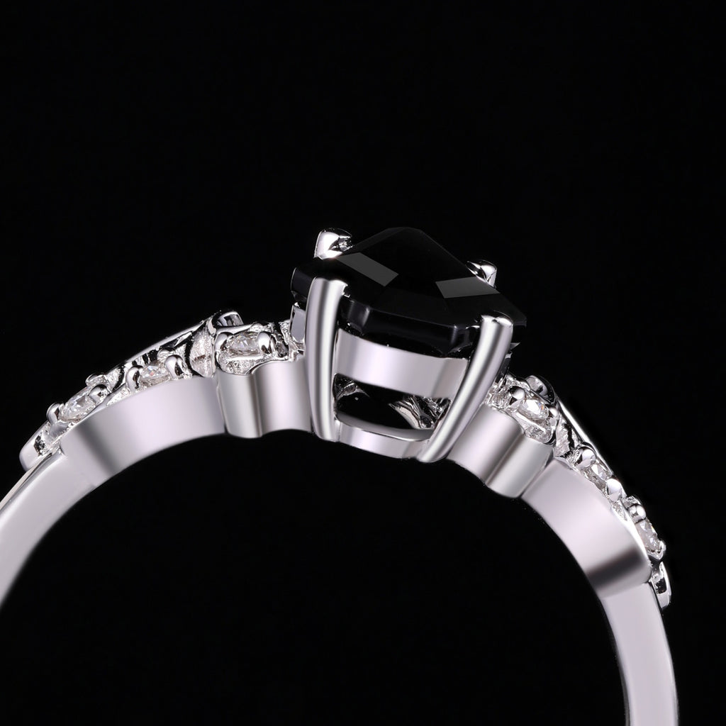 Coffin Cut Black Diamond Bat Wing Spiderweb Ring Set Gothic Pavé Engagement Ring Stack