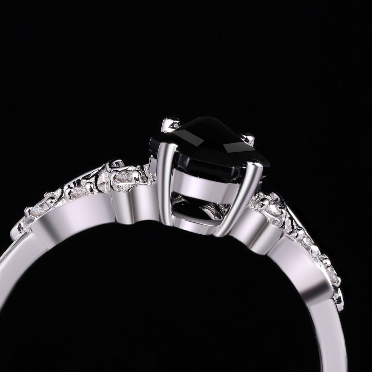 Coffin Cut Black Diamond Bat Wing Spiderweb Ring Set Gothic Pavé Engagement Ring Stack