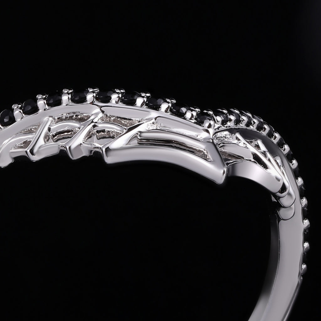Coffin Cut Black Diamond Bat Wing Spiderweb Ring Set Gothic Pavé Engagement Ring Stack