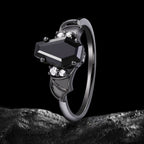 Coffin Cut Black Diamond Bat Wings Gothic Ring