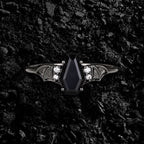 Coffin Cut Black Diamond Bat Wings Gothic Ring