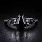 Coffin Cut Black Diamond Bat Wings Gothic Ring
