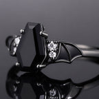 Coffin Cut Black Diamond Bat Wings Gothic Ring