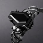 Coffin Cut Black Diamond Bat Wings Gothic Ring