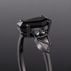 Coffin Cut Black Diamond Bat Wings Gothic Ring