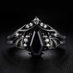 Coffin Cut Black Diamond Shadow Wing Gothic Ring Set