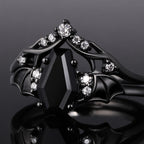 Coffin Cut Black Diamond Shadow Wing Gothic Ring Set