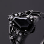 Coffin Cut Black Diamond Shadow Wing Gothic Ring Set