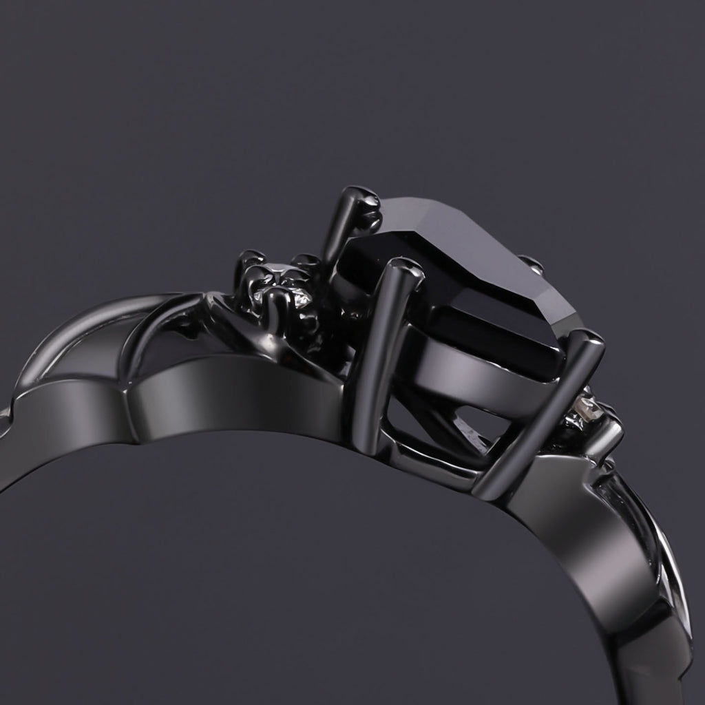 Coffin Cut Black Diamond Shadow Wing Gothic Ring Set