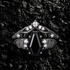 Coffin Cut Black Diamond Shadow Wing Gothic Ring Set